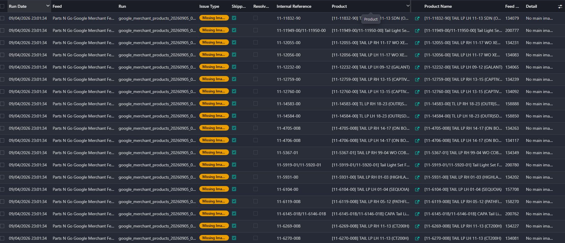 Product feed quality: actual odoo interface